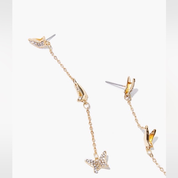 Gold 3 Inch Long Dangle Boho Butterfly Earrings With Crystal Gemstones~ New - Picture 2 of 8
